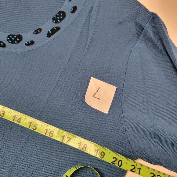 Blue Long Sleeved Blouse Top Applique Accents - Picture 9 of 12